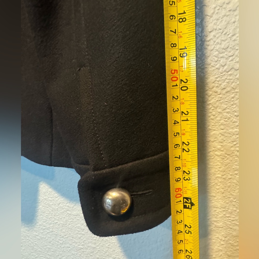 GUC Banana Republic black medium women pea coat wool silver buttons vintage 90s - Picture 9 of 11